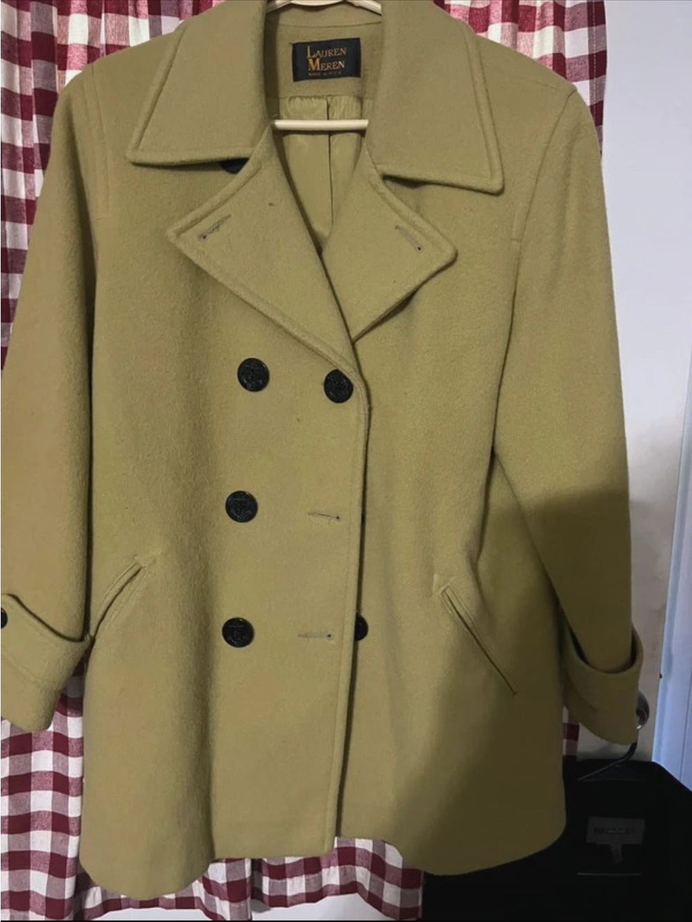 Women's Double-Breasted Wool Blend Peacoat in Olive size 12